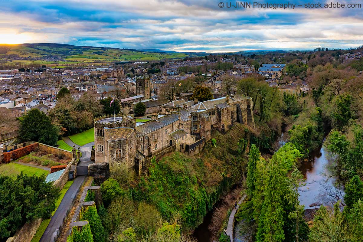 Luftaufnahme von Skipton Castle